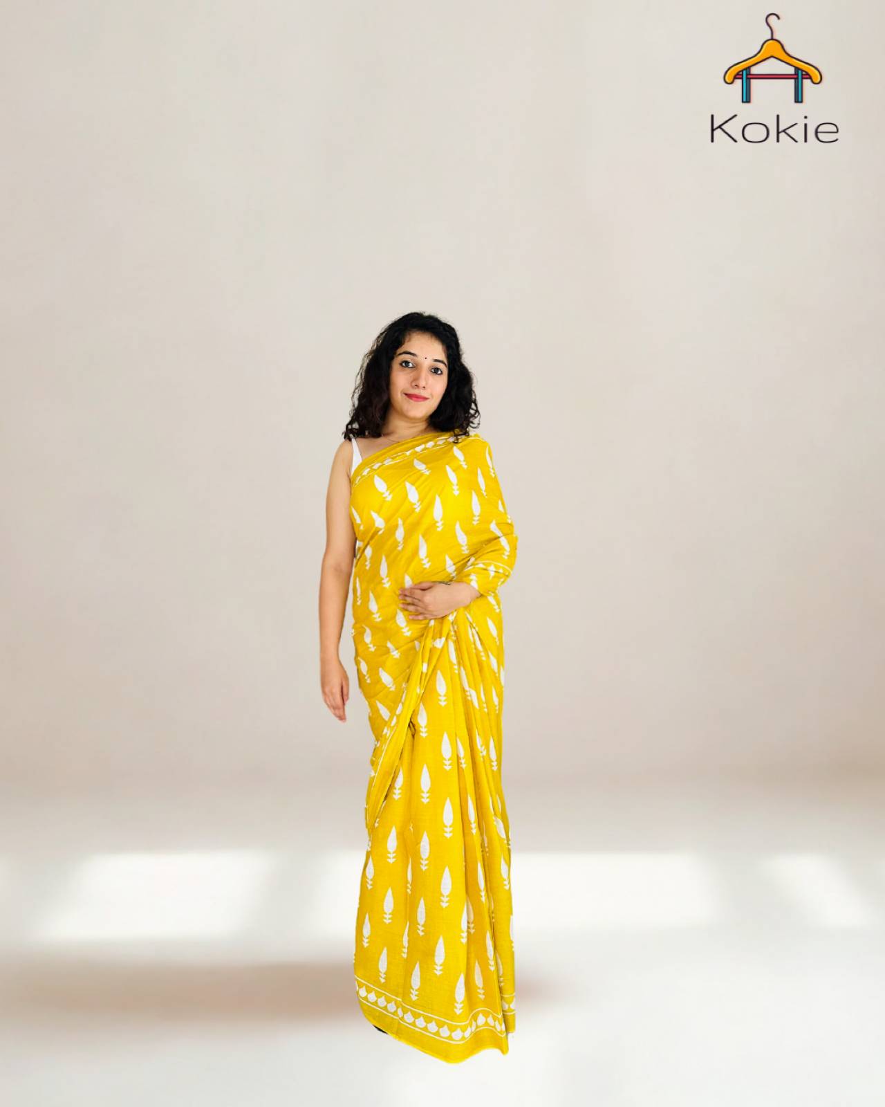Sunshine Serenity – Yellow & Off-White Pure Cotton Saree for Summer