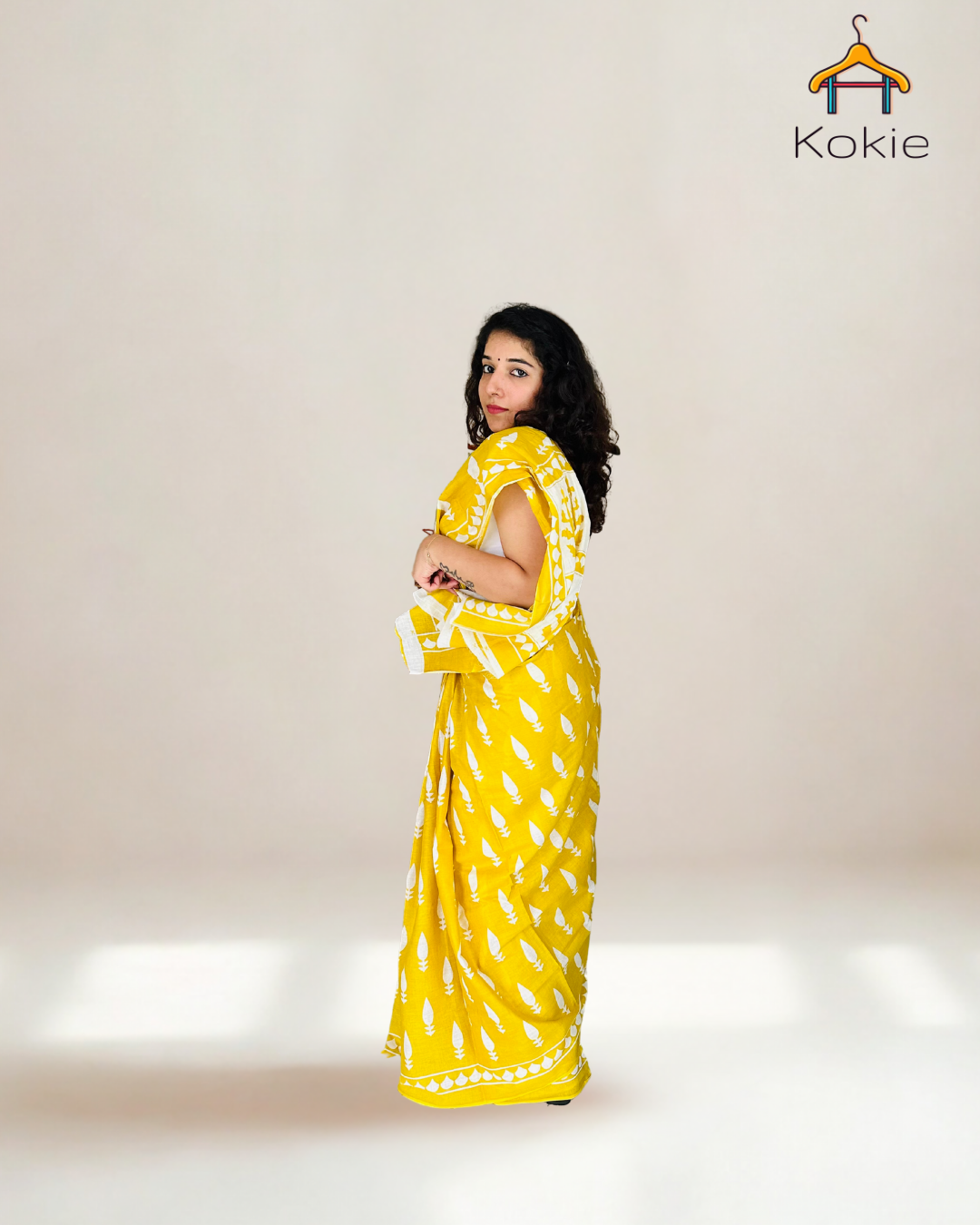 Sunshine Serenity – Yellow & Off-White Pure Cotton Saree for Summer
