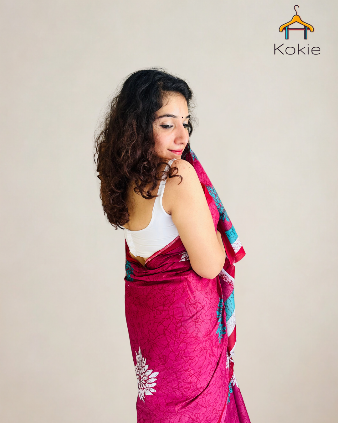 Blush Harmony – Pink Cotton Saree with Blue & Off-White Accents