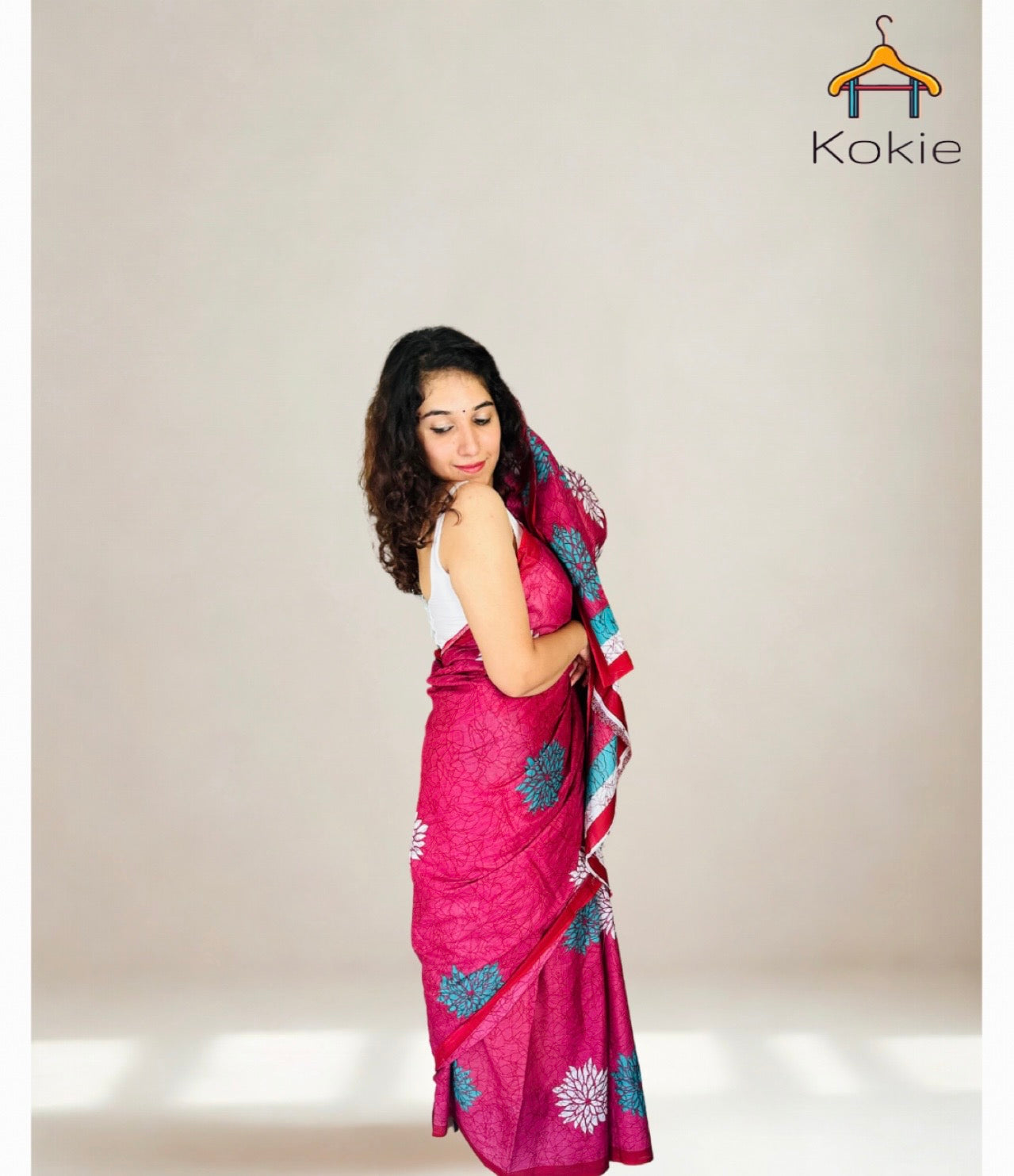 Blush Harmony – Pink Cotton Saree with Blue & Off-White Accents